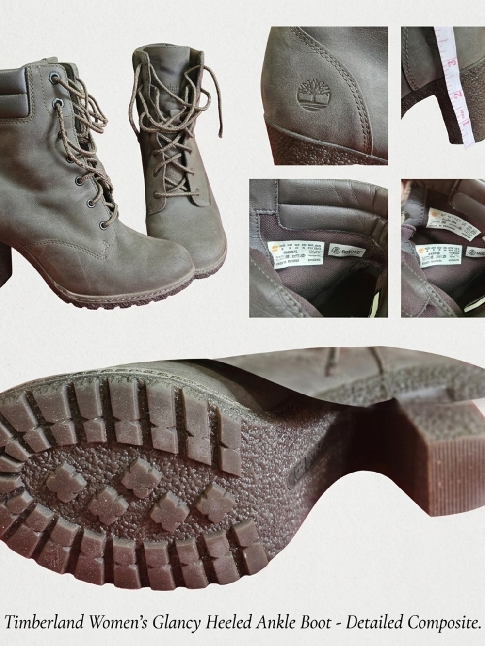 ​Strategic: Timberland Glancy Heeled Ankle Boots Olive Grey Leather Size 6 US /
